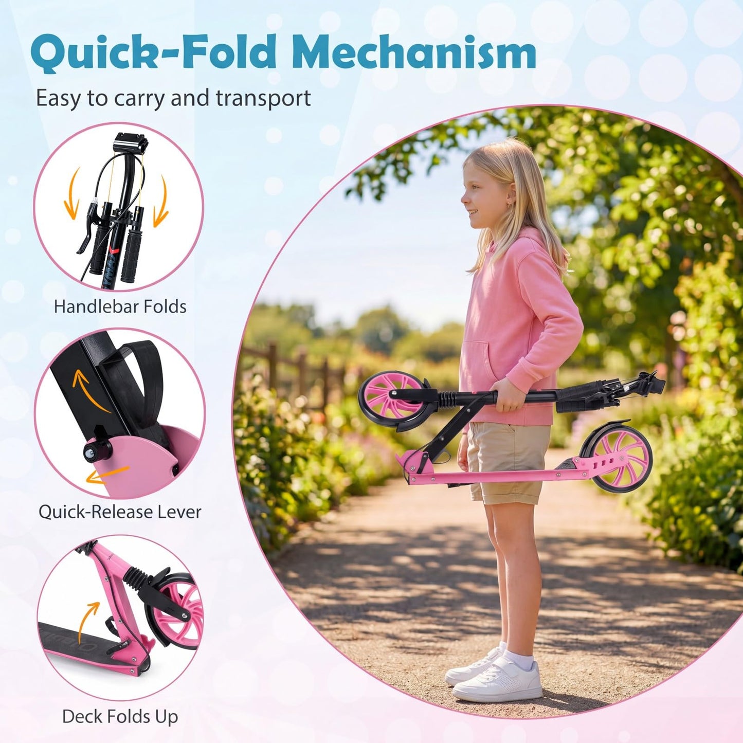Kick Scooter with 4-Level Adjustable Handlebar, Hand Brake, Anti-Shock Suspension
