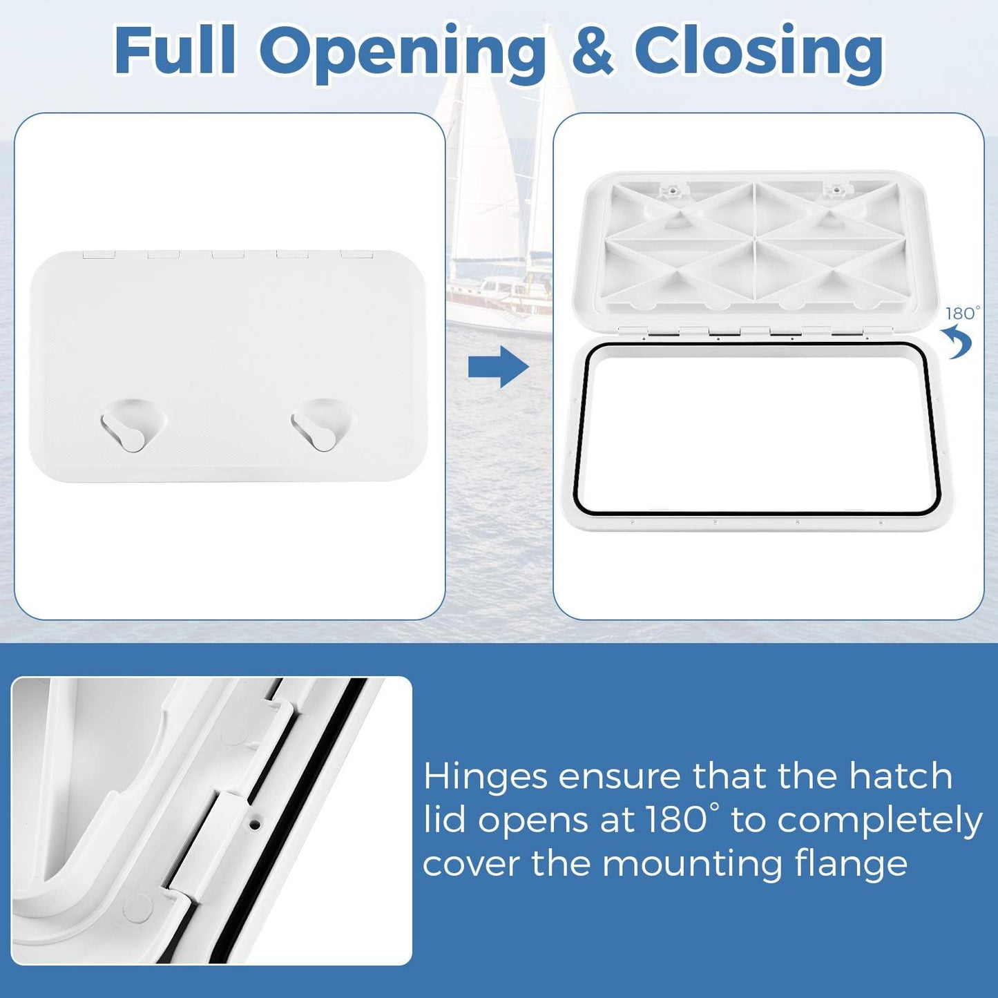 60.5 x 35.5 cm (L x W) Boat Hatch w/ 180°Lid Hinge & Non-Slip Surface