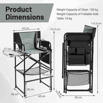 116.5 cm Tall Directors Chair with Foldable Side Table & Footrest