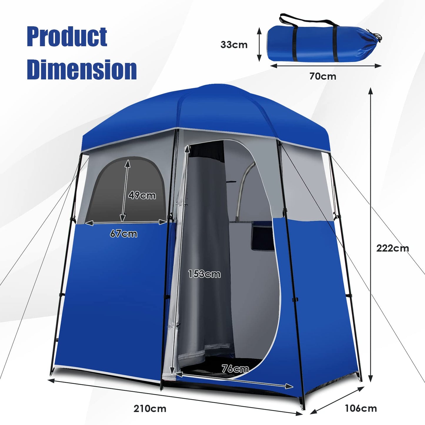 Double-Room Camping Shower Tent Changing Room Privacy Tent