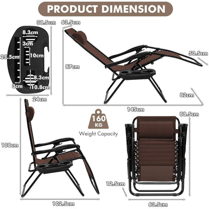 Patio Zero Gravity Lounge Chair with Cup Holder & Removable Pillow