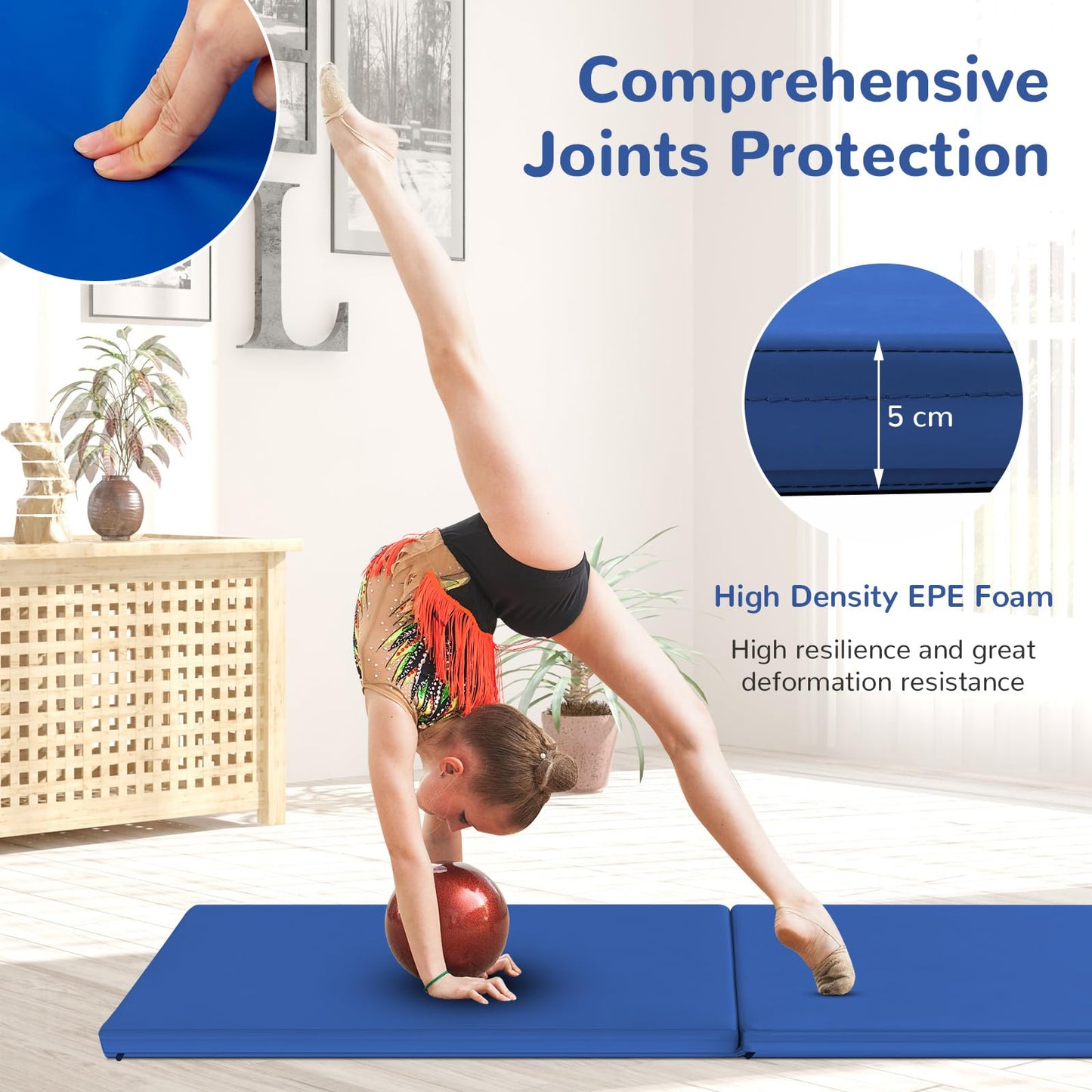180cm x 60cm Extra Thick Foam Folding Gymnastics Exercise Mat with Carrying Handles