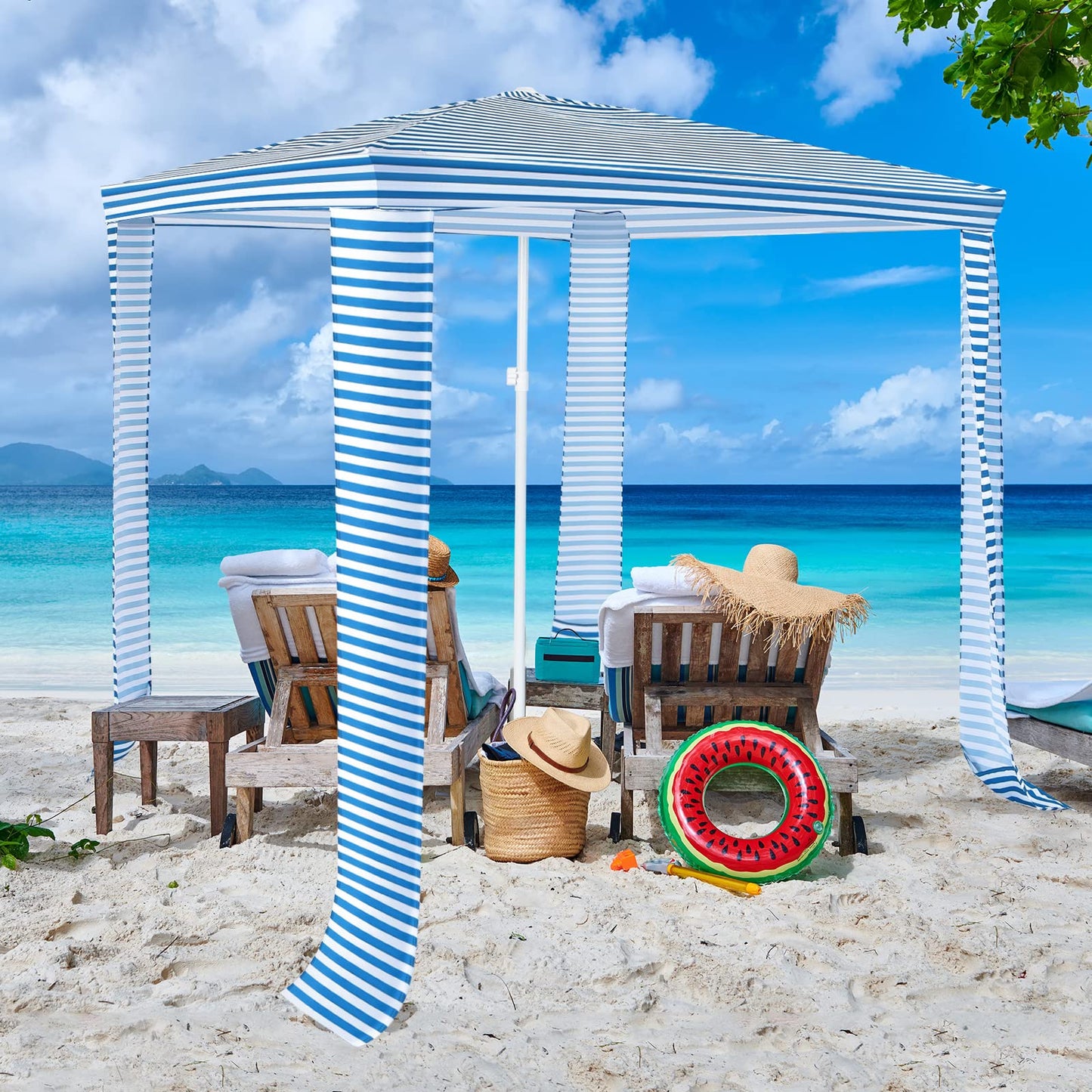 204 x 207 CM Foldable Beach Cabana Easy-Setup Portable Beach Canopy
