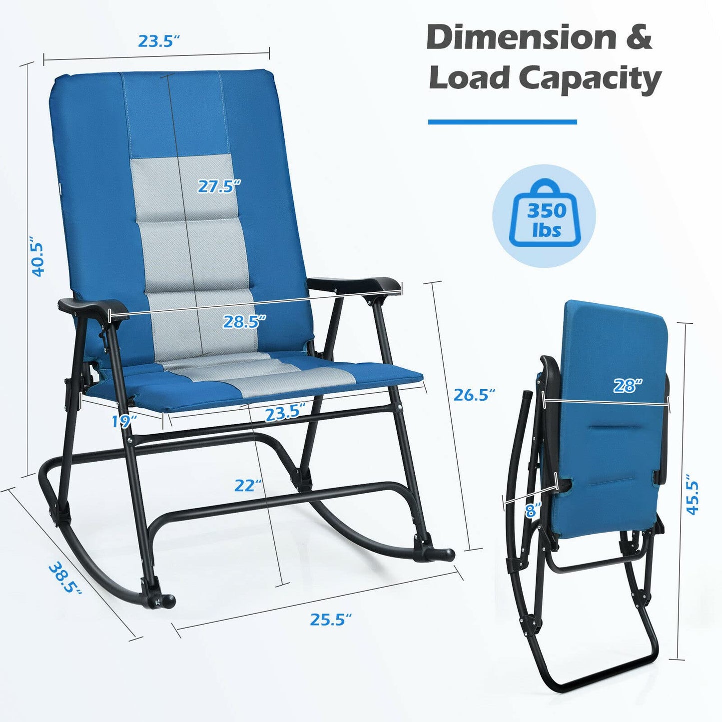Foldable Rocking Chair Oversized Camping Rocking Chair w/High Back & Armrest