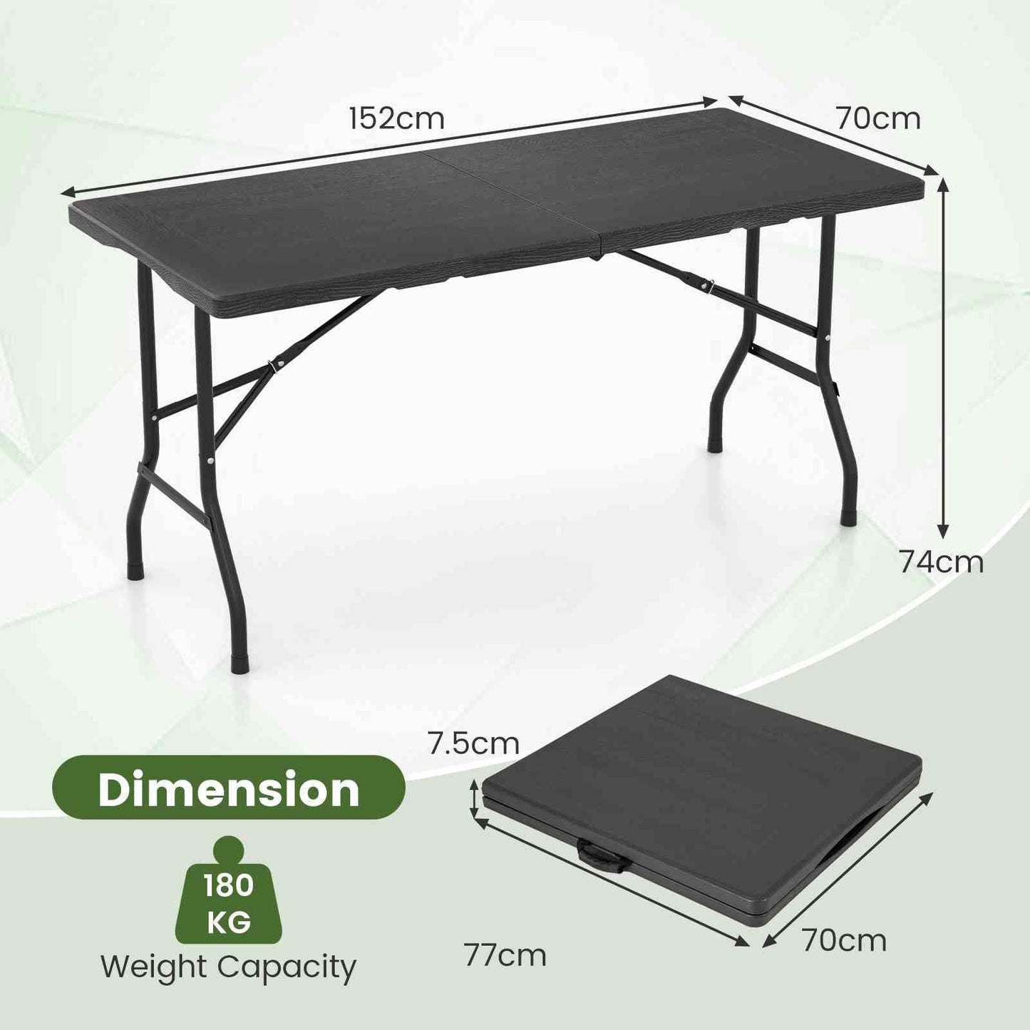 Outdoor Dining Table w/Wood Grain HDPE Tabletop 4-6 Person Camping Table
