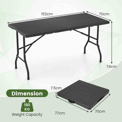 Outdoor Dining Table w/Wood Grain HDPE Tabletop 4-6 Person Camping Table