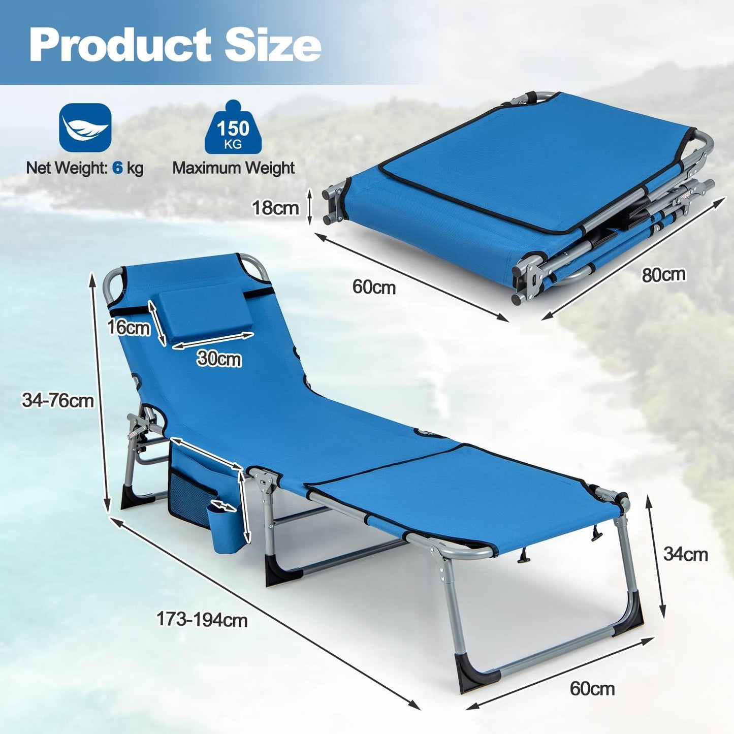 Outdoor Folding Chaise Lounge Chair 5-position Lounge Chair