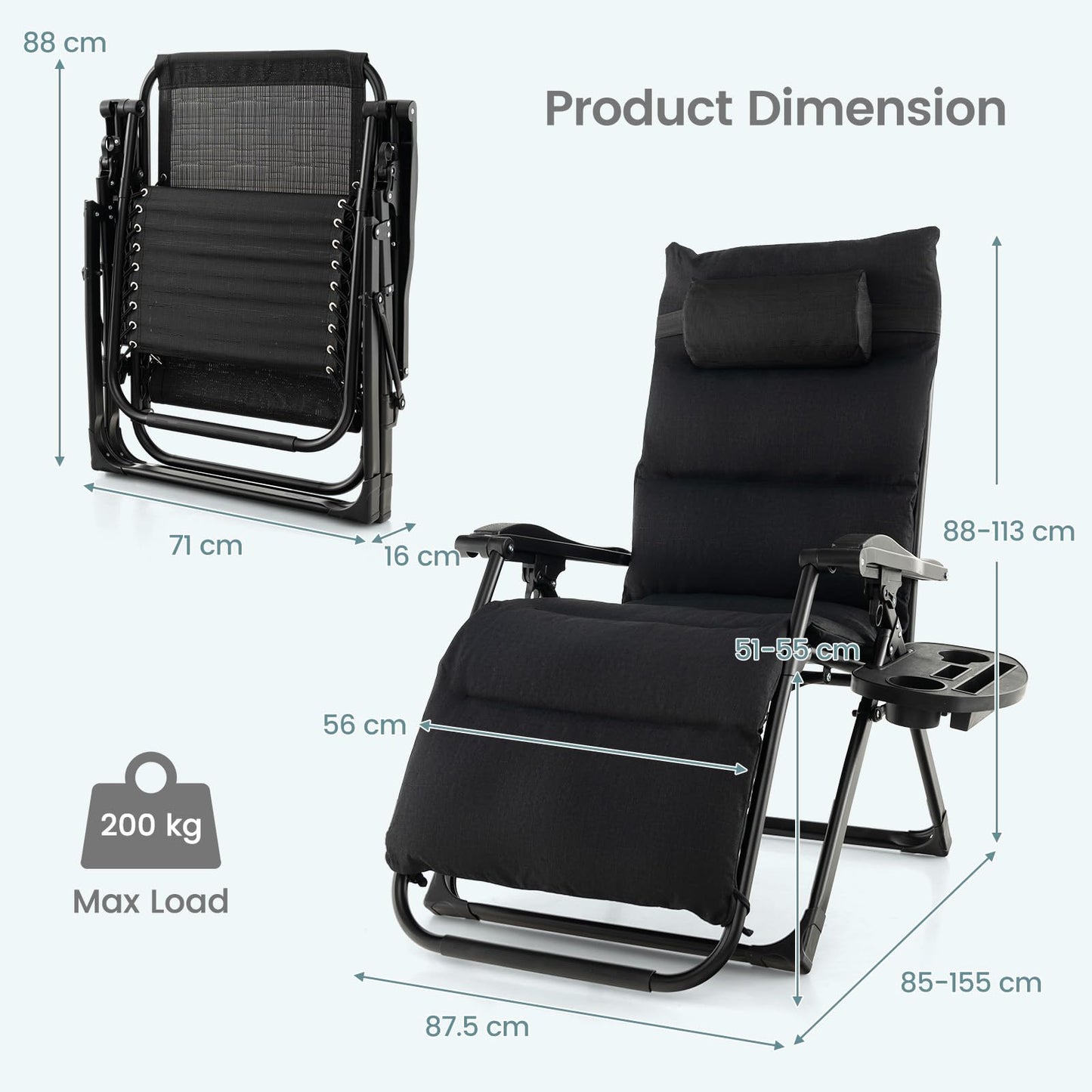 Adjustable Metal Zero Gravity Lounge Chair with Removable Cushion