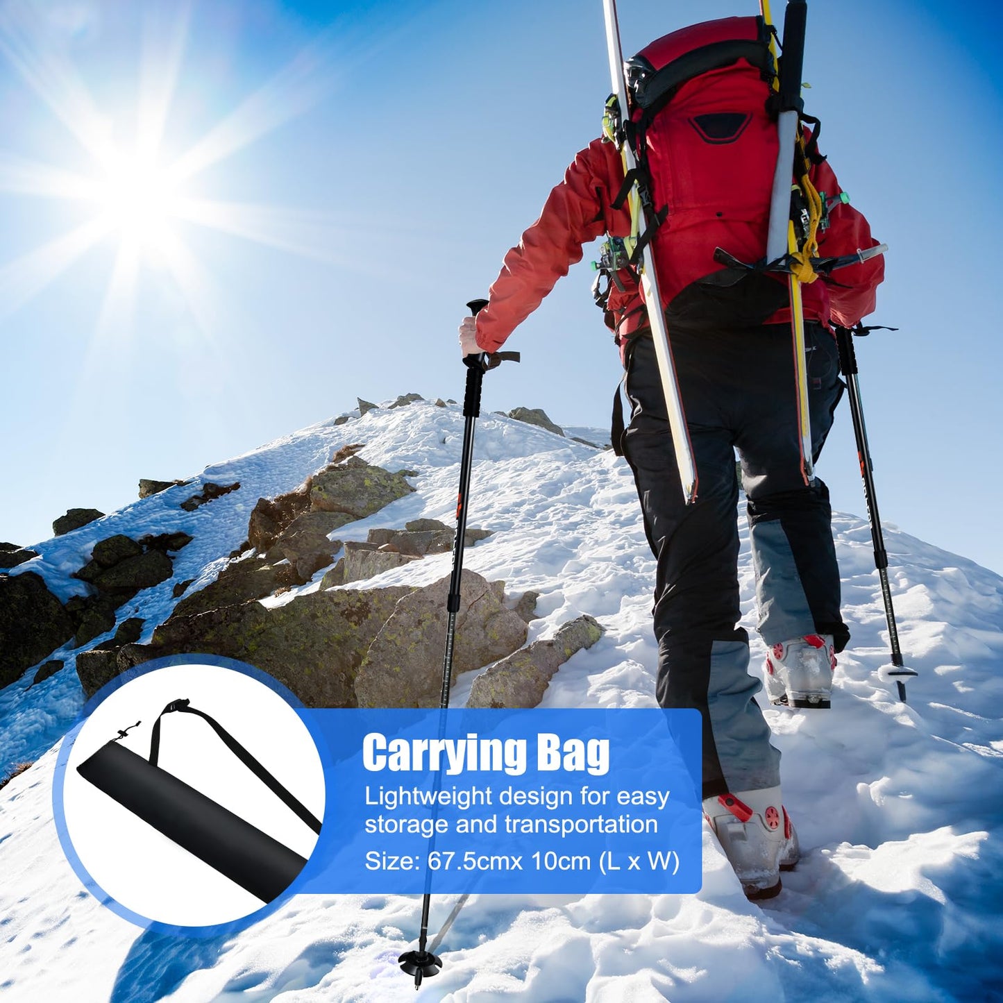2 Pack Extending Trekking Poles Anti-Shock Length Adjustable Walking Hiking Climbing Sticks