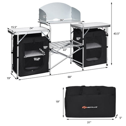 Portable Camping Kitchen Table Aluminum Fold-Up Camping Kitchen with Windscreen