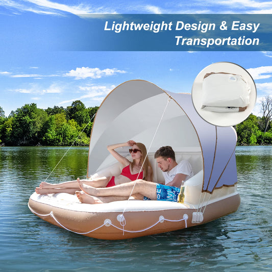 Canopy Island Inflatable Pool Float Lounge with High Backrest Armrest Adults & Kids