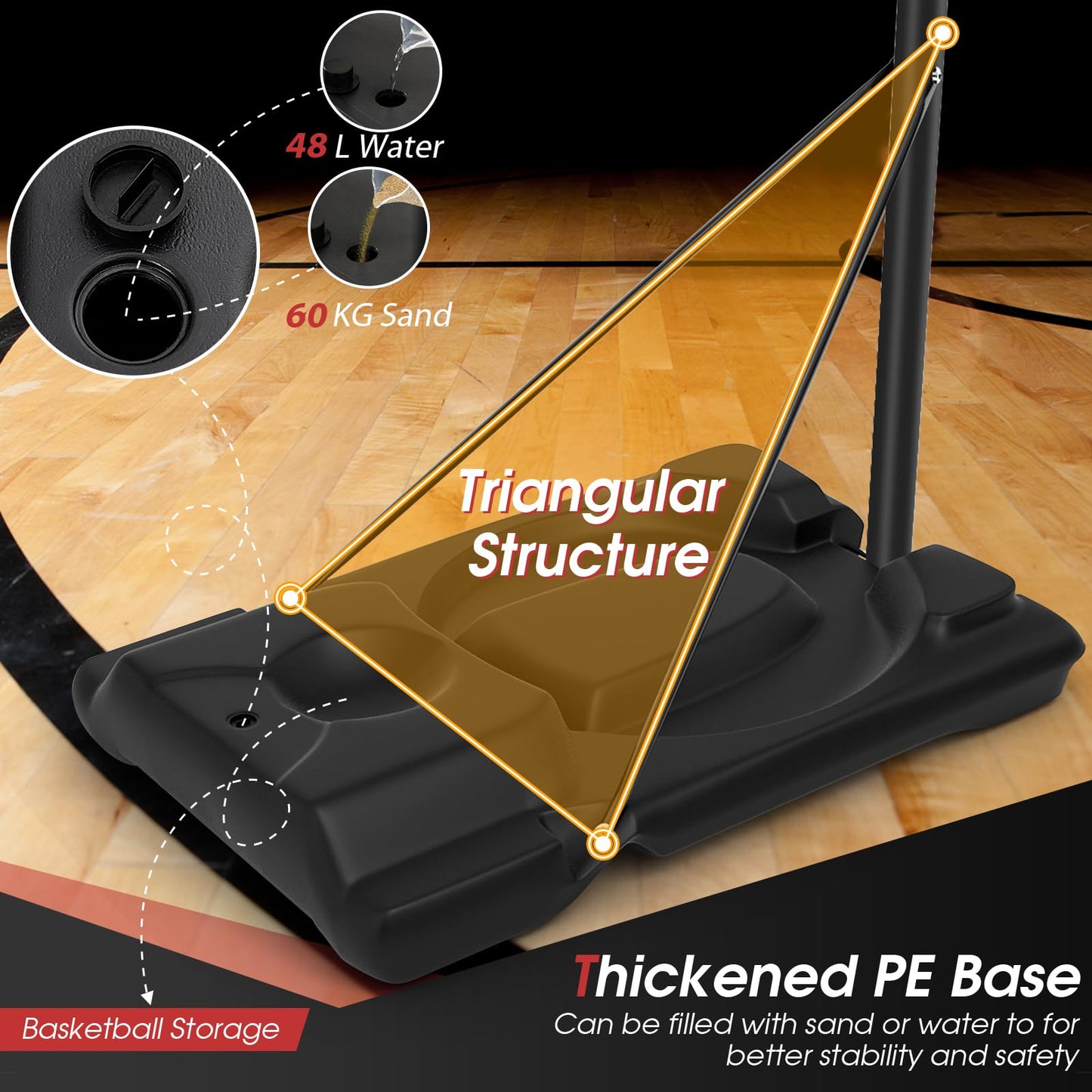 Portable Basketball Hoop System 180-305cm Adjustable Basketball Goal System w/ 2 Wheels