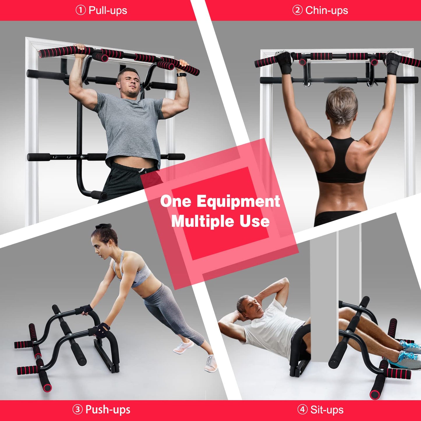 Portable Doorway Pull Up Bar Hanging Fitness Door Trainer w/Power Ropes & Dip Station