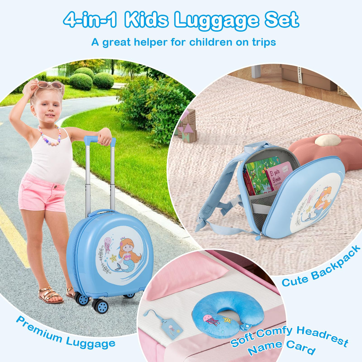 4-Piece Kids Luggage Suitcase Set with 14 Inch Hardside Spinner