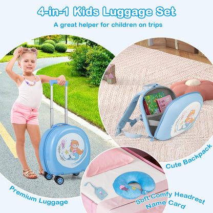 4-Piece Kids Luggage Suitcase Set with 14 Inch Hardside Spinner
