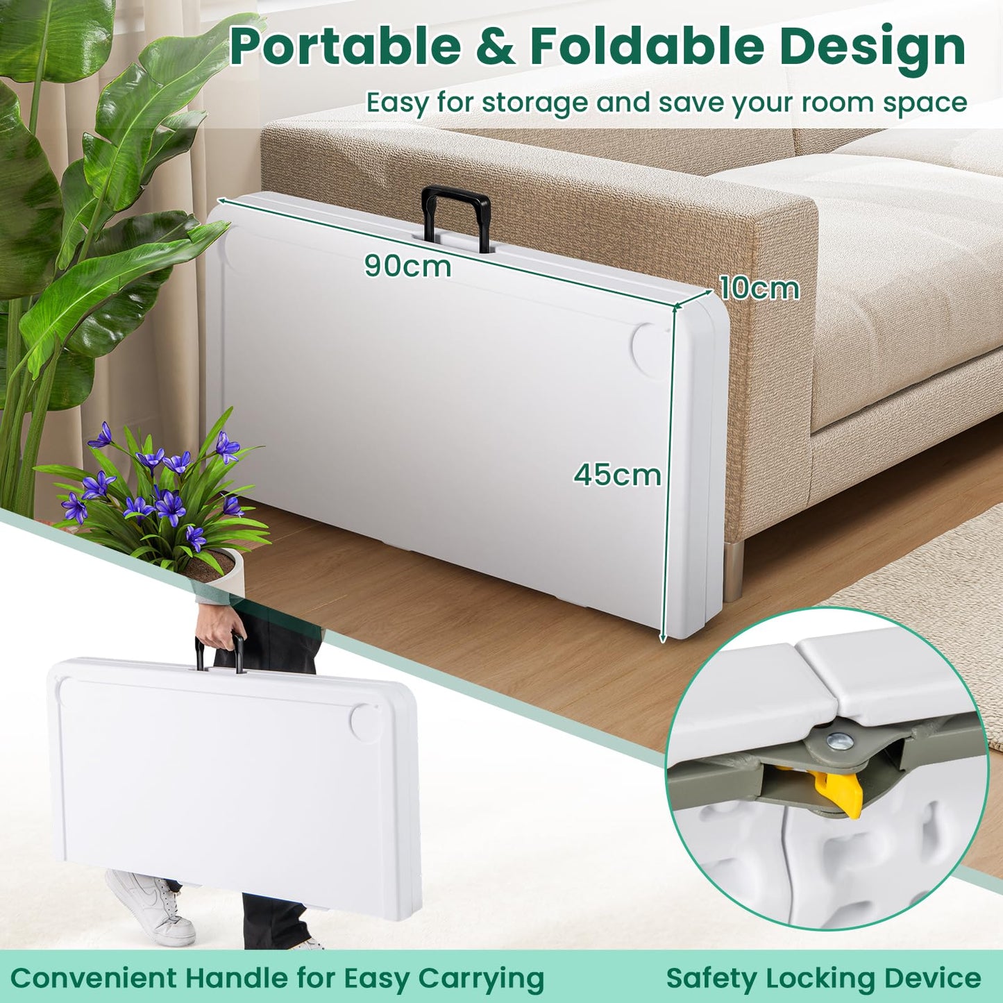 90cm Folding Mahjong Table Portable with Felt Mat and Cup Holders