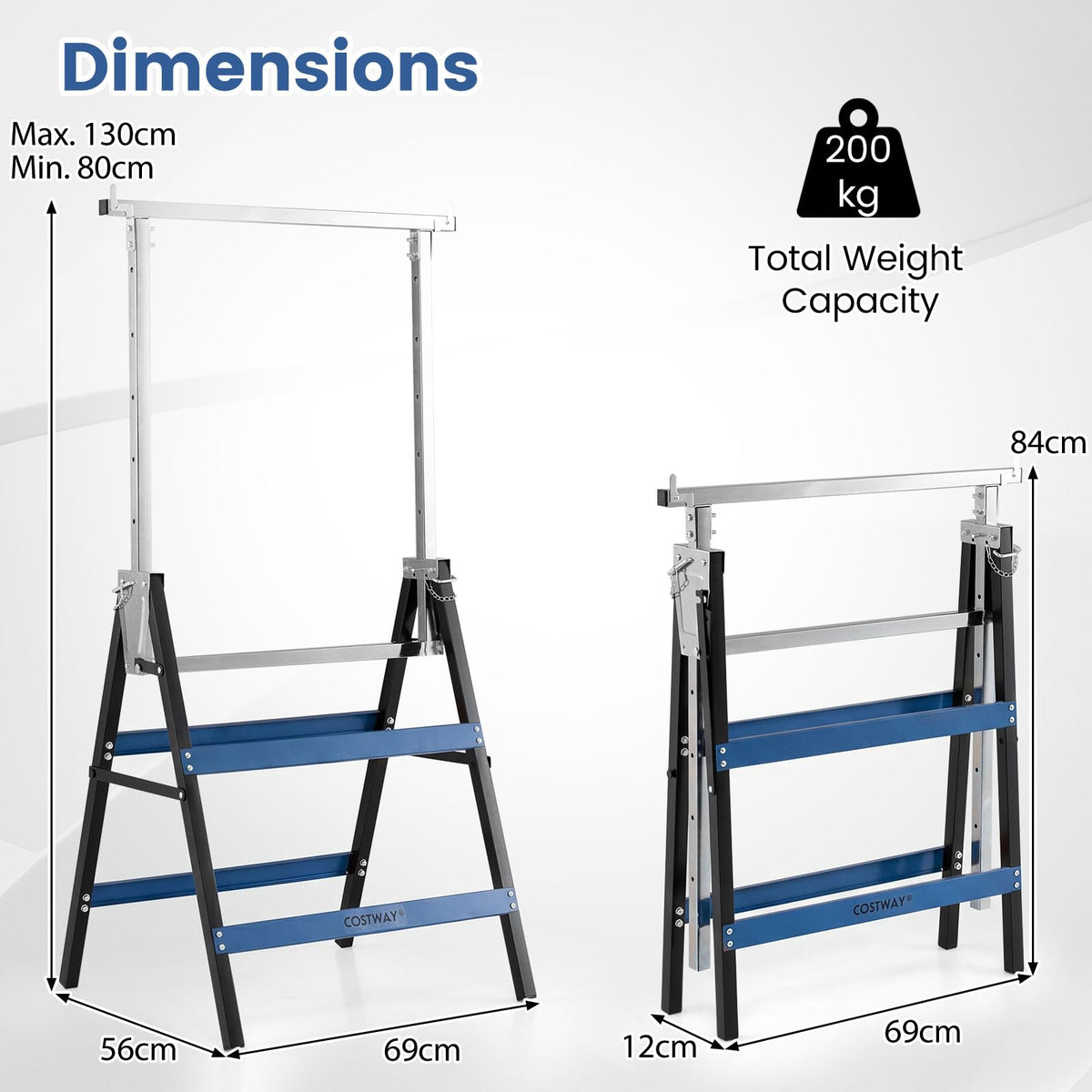 2 Pack Folding Saw Horses Adjustable Height Sawhorse Set with Top Limit Clip