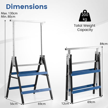 2 Pack Folding Saw Horses Adjustable Height Sawhorse Set with Top Limit Clip