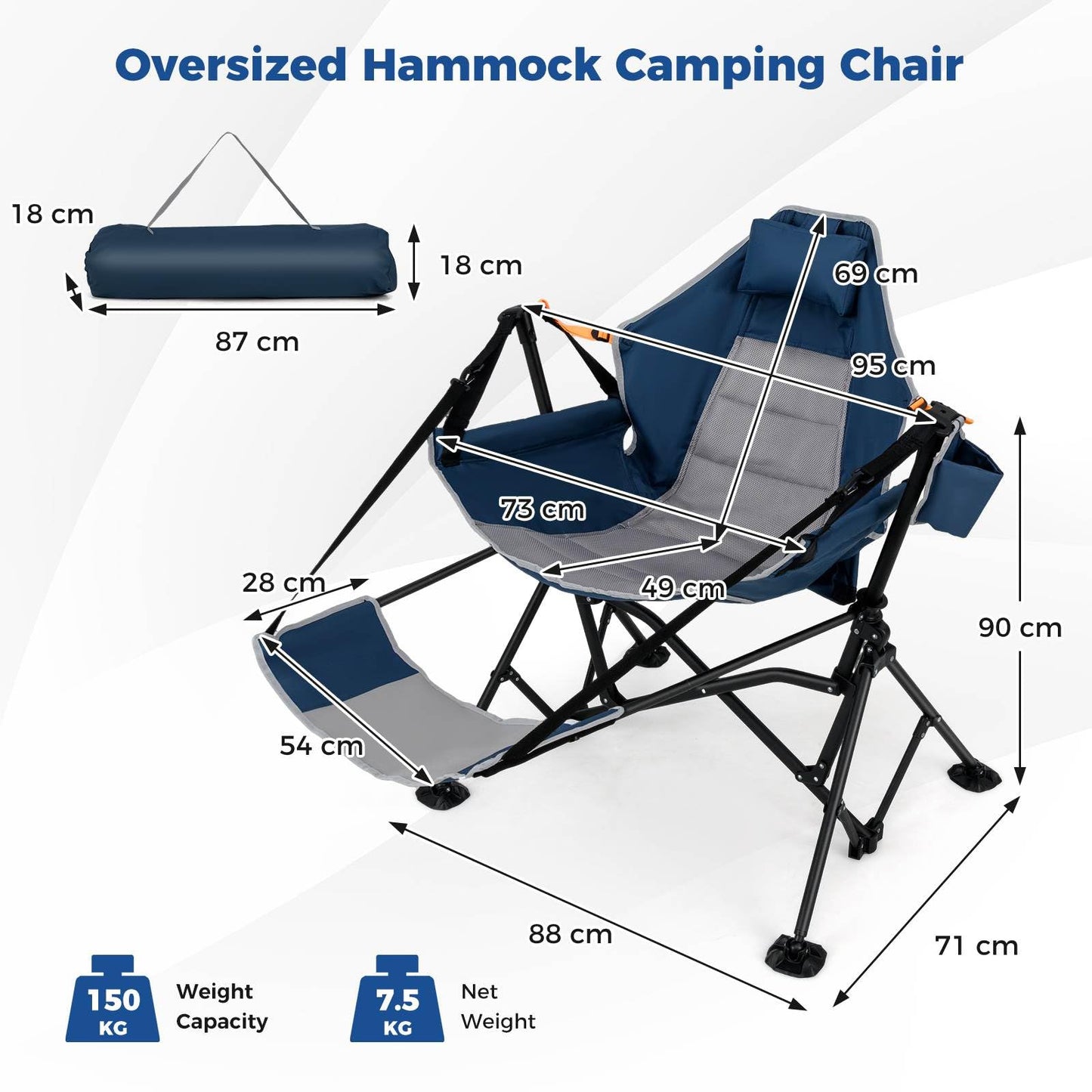 Oversized Hammock Camping Chair with Footrest for Adults with Cup Holder