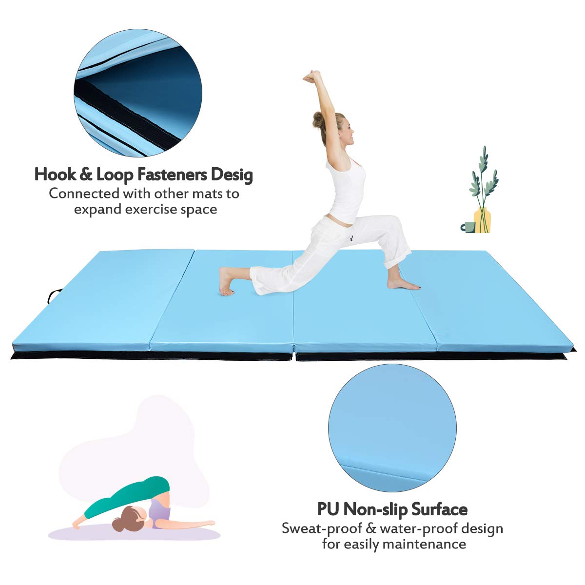 Gymnastics Mat 118cm X 300cm Foldable Gym Exercise Mat with Carrying Handles