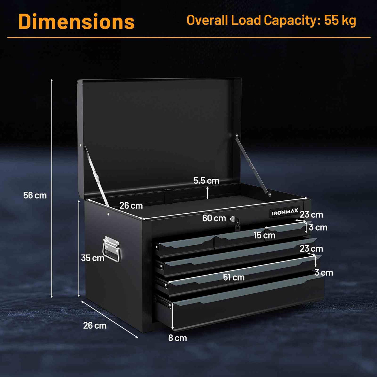 60 cm Tool Chest Case with 6 Drawers and Top Storage