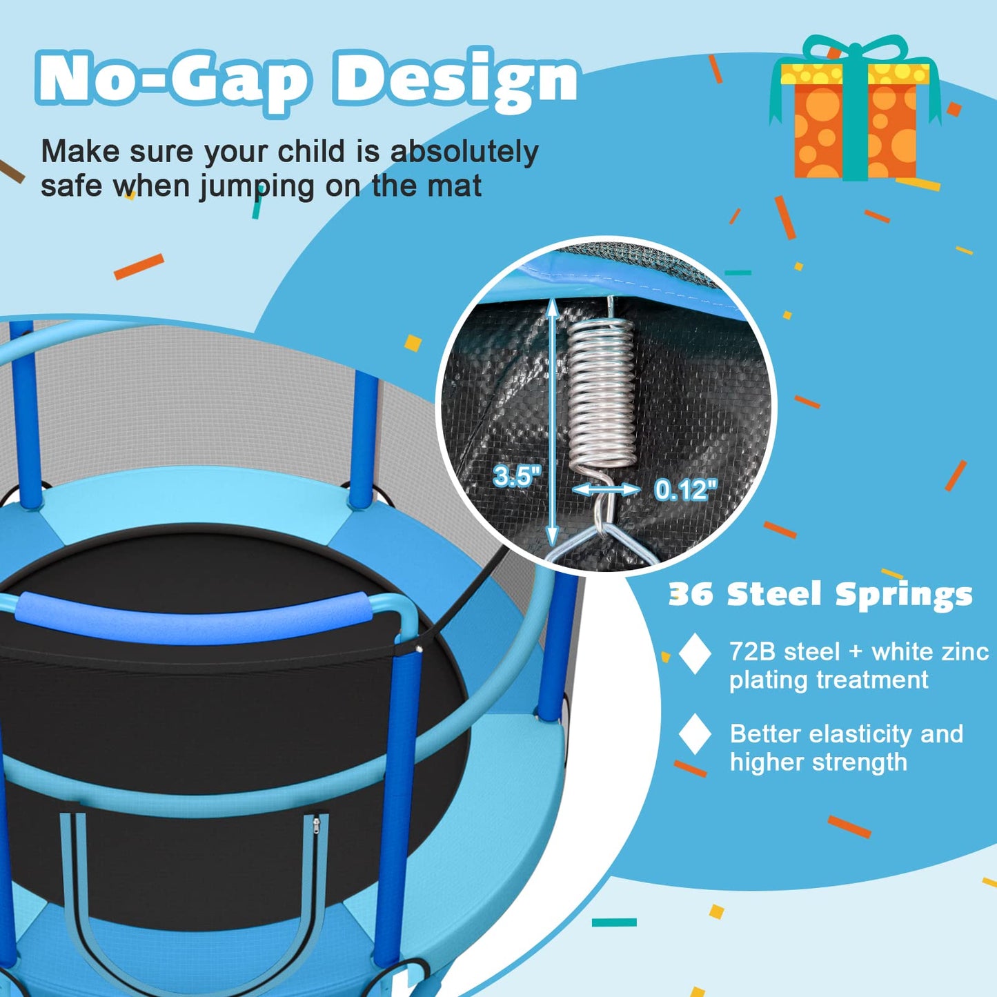 60" Trampoline for Kids with Ring and Horizontal Bar for 3-7 Ages