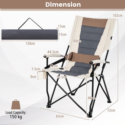 Portable High Back Camping Chair with Hard Armrest and Waist Pillow