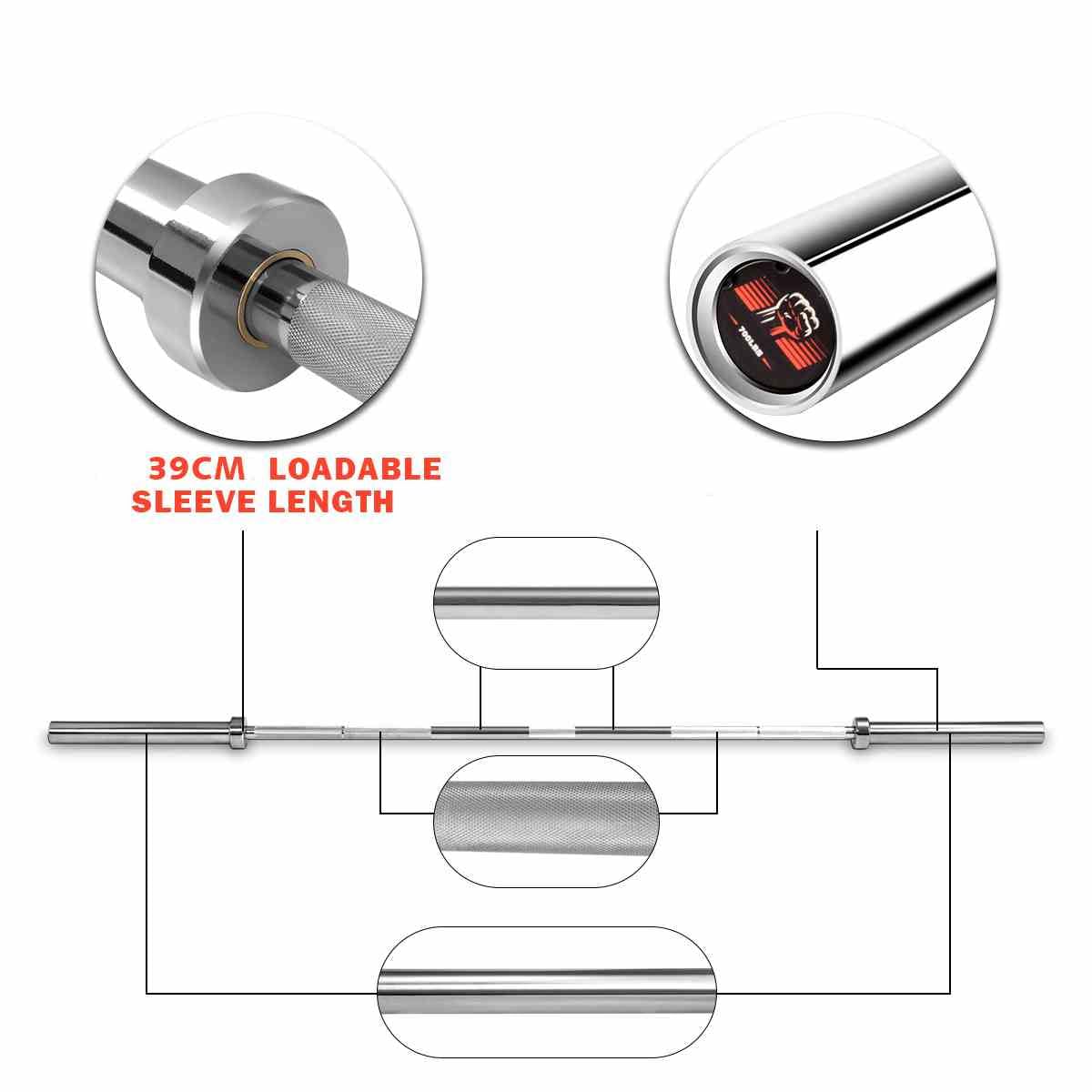 2.2m Olympic Weight Bar Solid Iron Weighted Workout Bar w/Two Collars