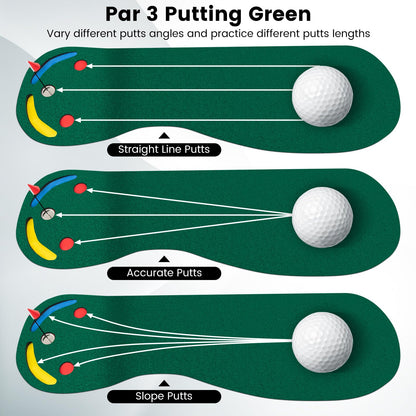 Par Three Putting Mat with 3 Putting Cups 1 Flag and Golf Hole Covers