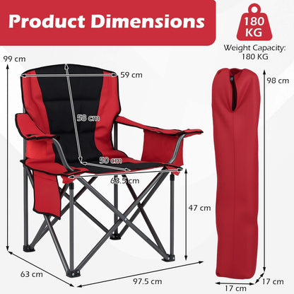 Oversized Camping Chair, Portable Folding Chair with Zippered Cooler Pouch & Cup Holder
