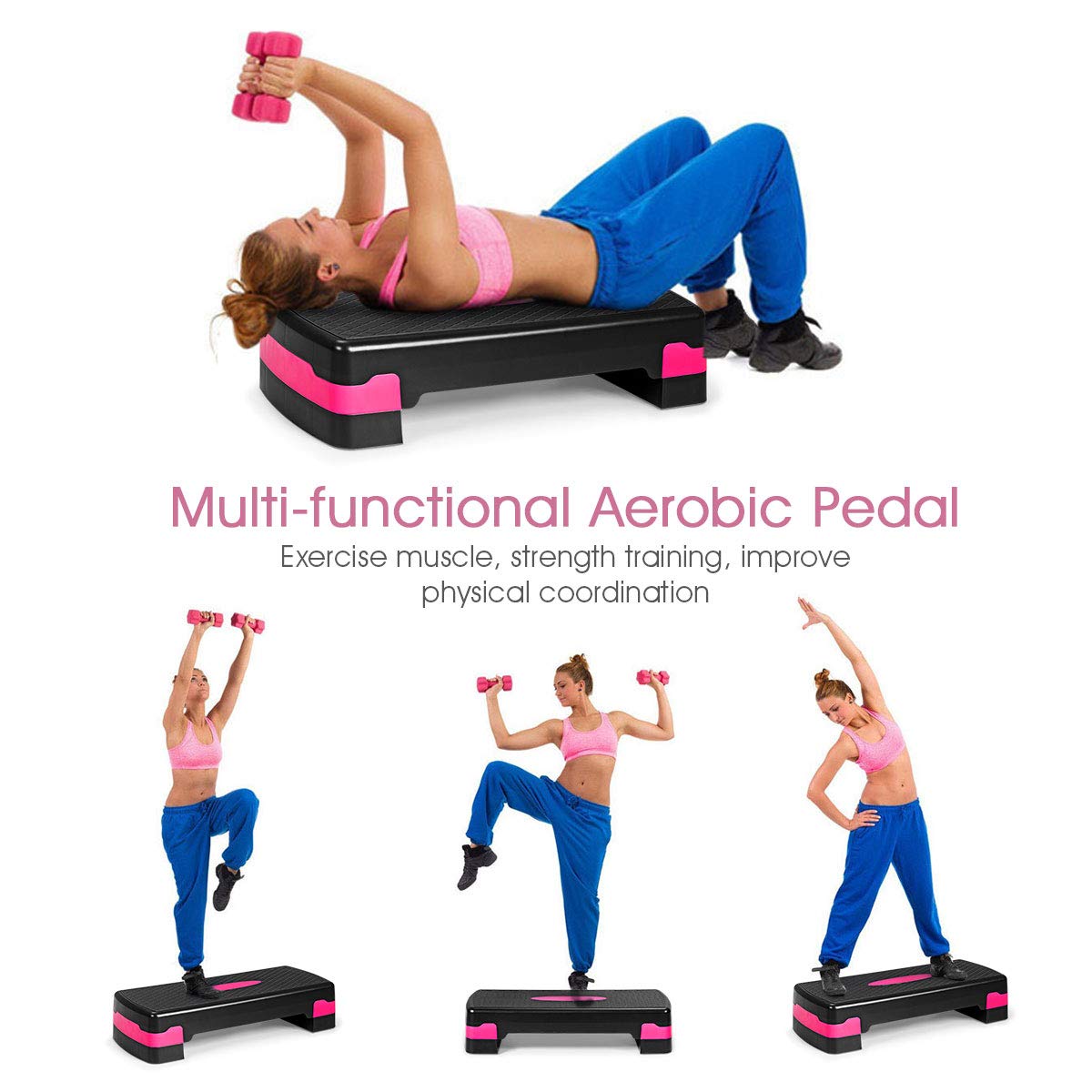 Adjustable Workout Aerobic Stepper Aerobic Exercise Step Platform with 4 Risers