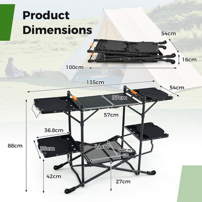 Folding Portable Camping Kitchen Table w/Heat-Resistant Aluminum Tabletop