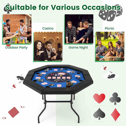 122cm Foldable Poker Table for 8 Players Octagon Poker Card Board Game Leisure Table