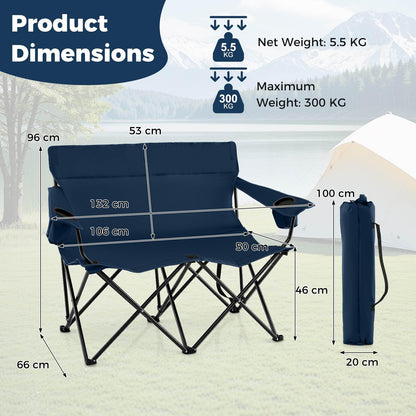2-Person Outdoor Folding Love seat with Cup Holders & Armrests