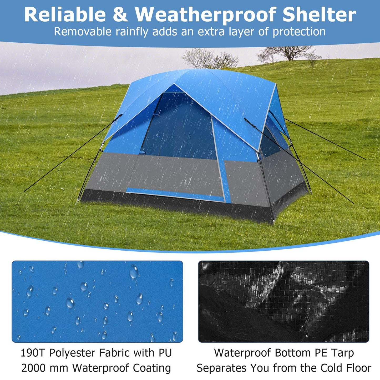 3 Person Outdoor Camping Tent Waterproof Family Tent w/Carrying Bag
