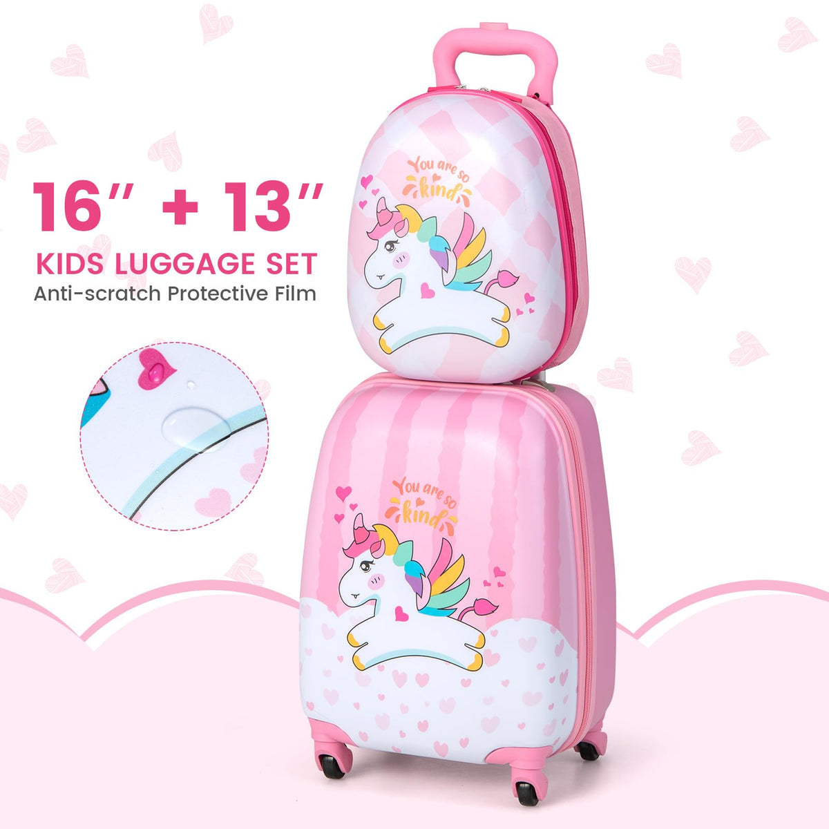 2 Pieces Kid Luggage Set with Wheels and Retractable Handle