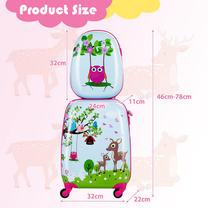 2 Pieces Kids Luggage Set with 4 Casters & Retractable Handle