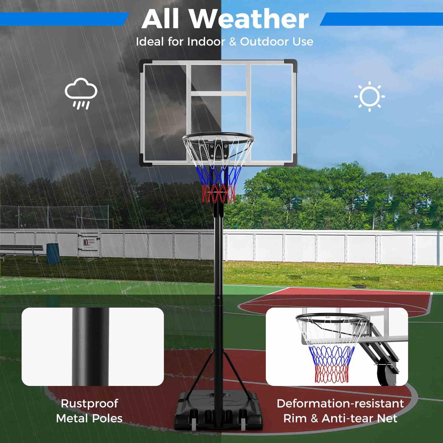 Adjustable Basketball Hoop with Shatterproof Backboard and 2 Wheels