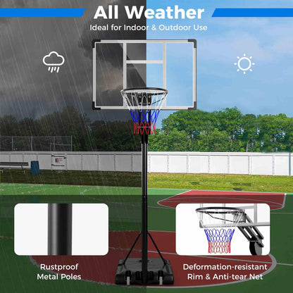 Adjustable Basketball Hoop with Shatterproof Backboard and 2 Wheels