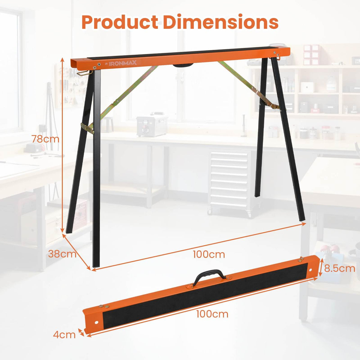 2 Pack Heavy Duty Saw Horses with Folding Design Non-slip Pads and Surface for Woodworking