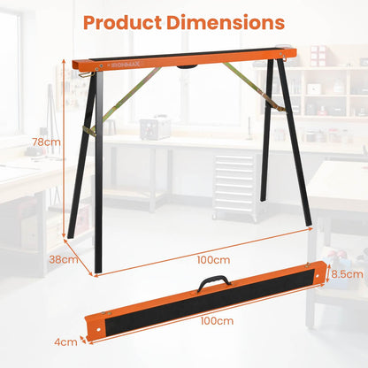2 Pack Heavy Duty Saw Horses with Folding Design Non-slip Pads and Surface for Woodworking
