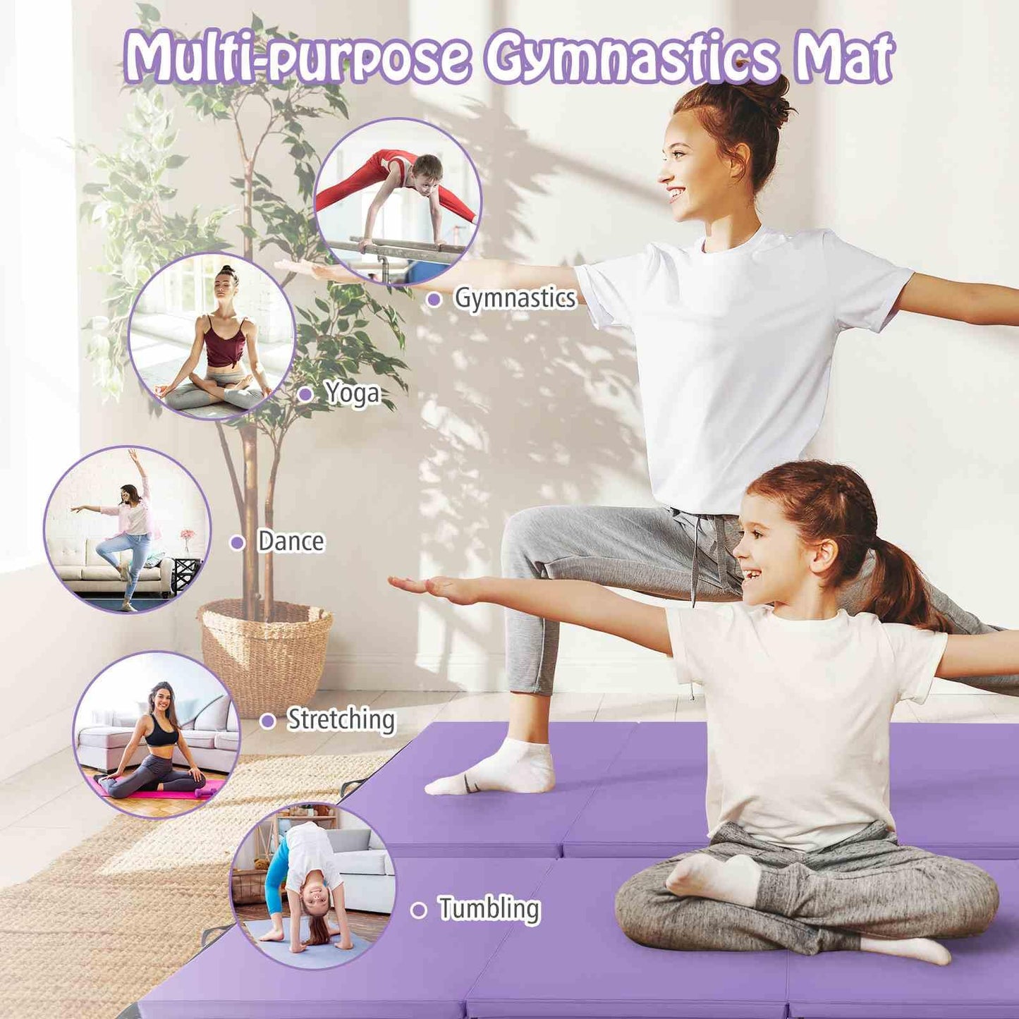 240 cm x 116 cm x 5 cm Folding Gymnastics Mat with Carry Handles