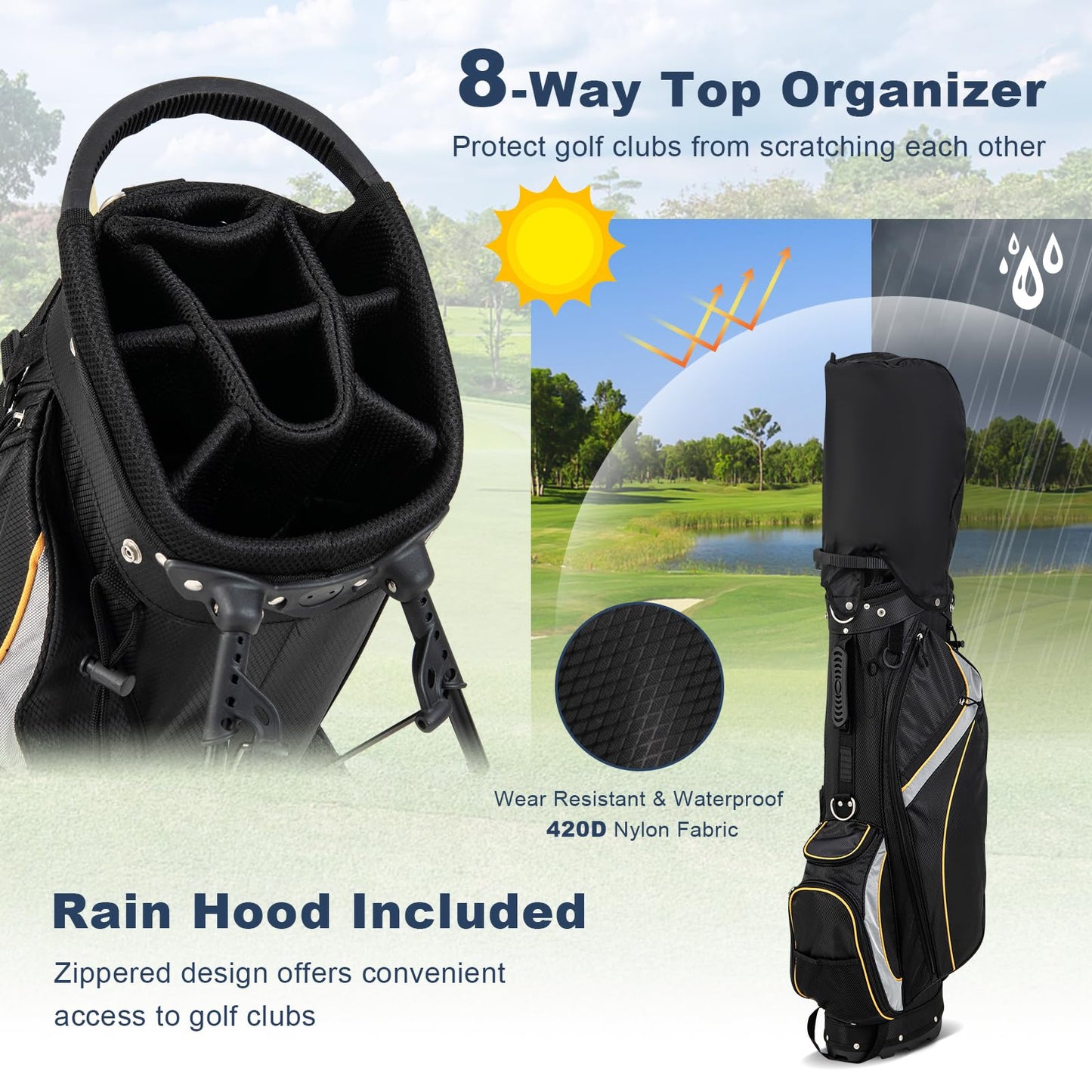 Golf Stand Bag Golf Club Bag w/ 8 Way Top Dividers
