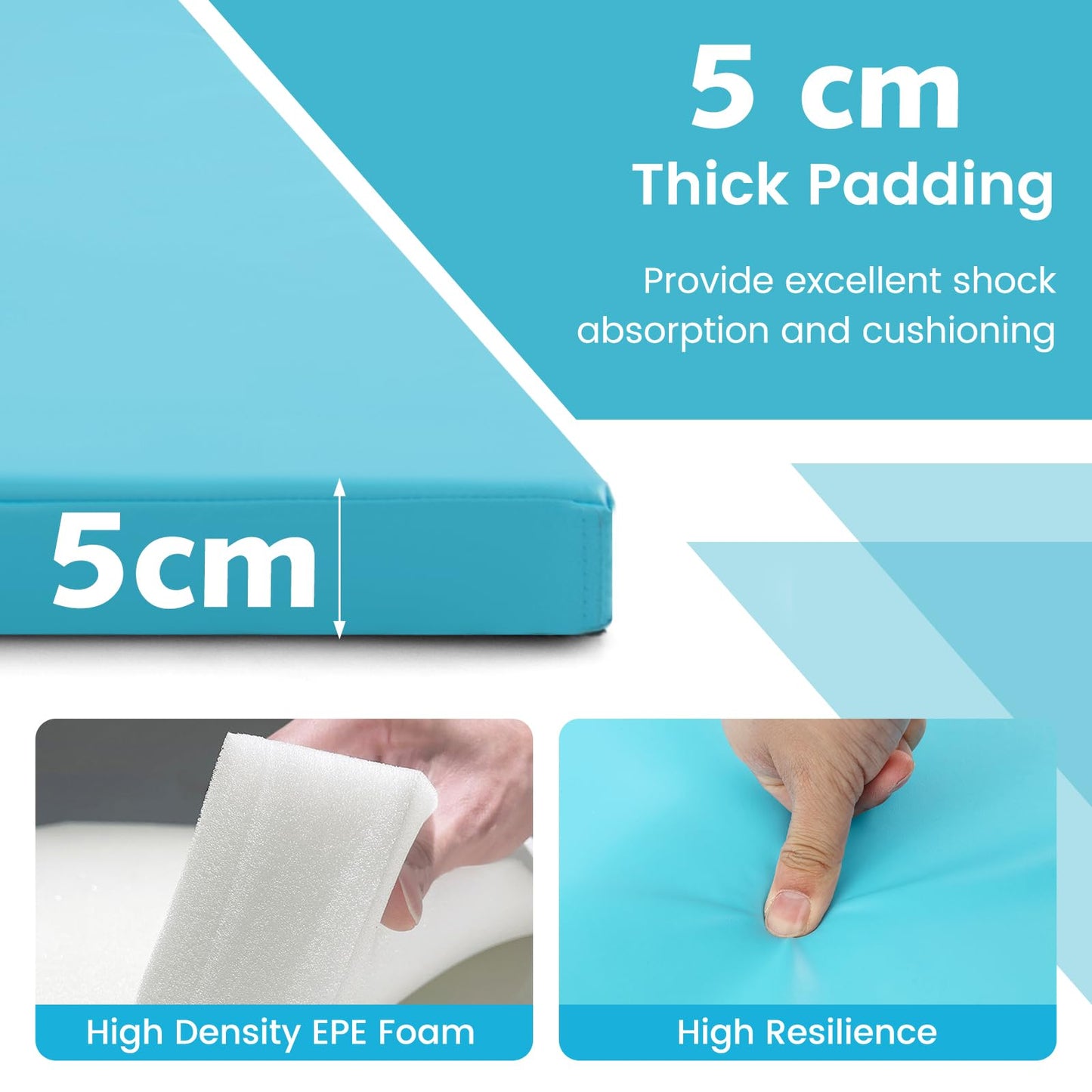 300 cm x 117 cm x 5 cm PU Leather Gym Mat with Hook & Loop Fasteners for Gymnastics