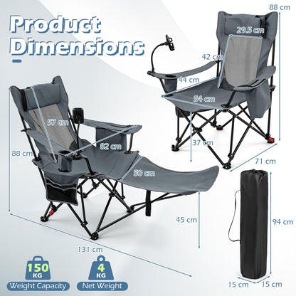2-in-1 Camping Chair with Detachable Footrest and 3-Level Backrest