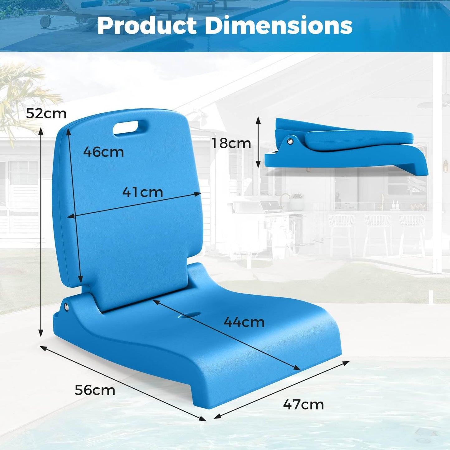 Foldable Outdoor Pool Chair with Handle & Back Support for Edge of Pool