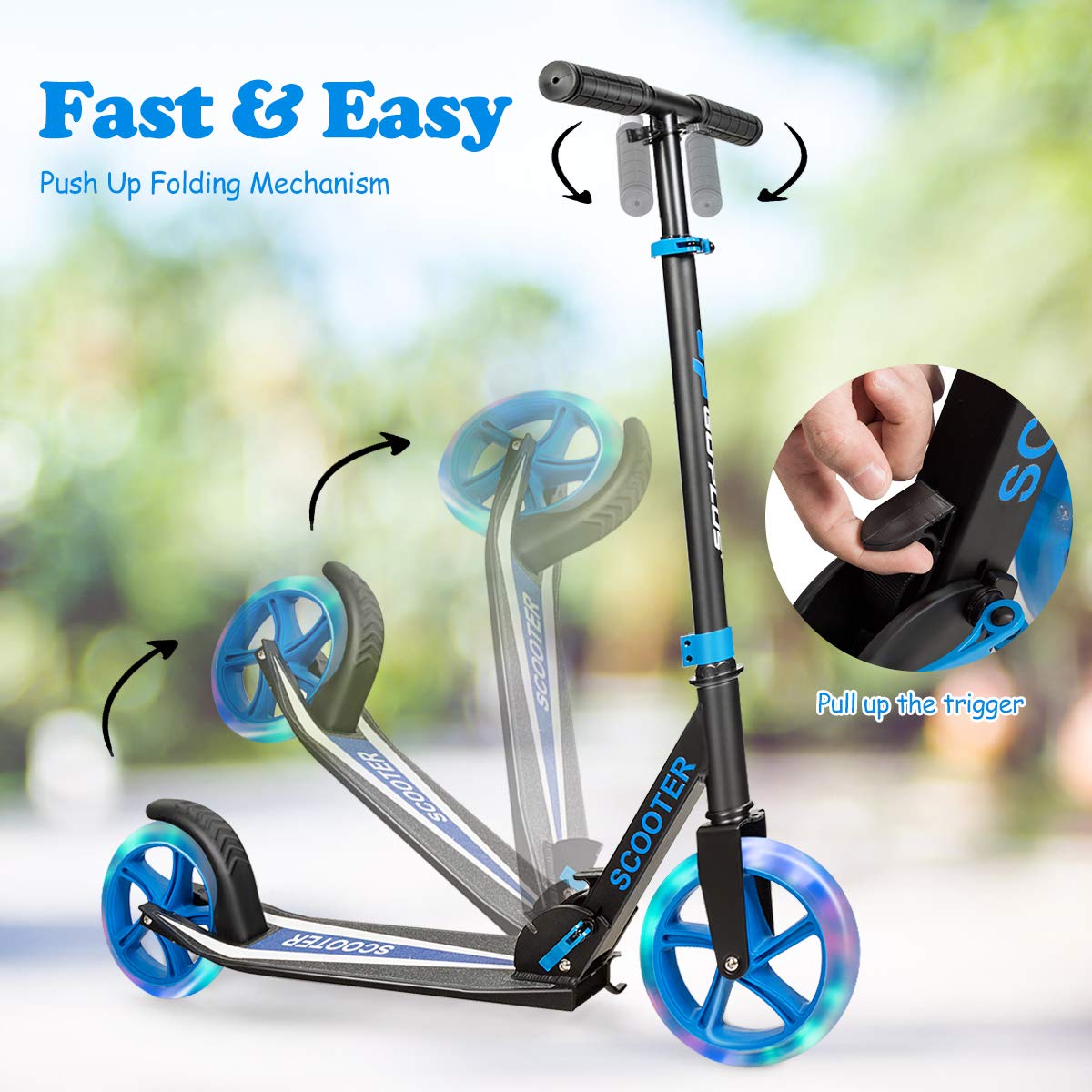 Kids Folding Kick Scooter for Children Teens w/2 Flash Wheels