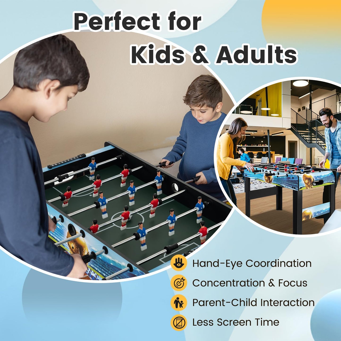 Foosball Table Game Set Adults & Kids Soccer Table for Family Activities