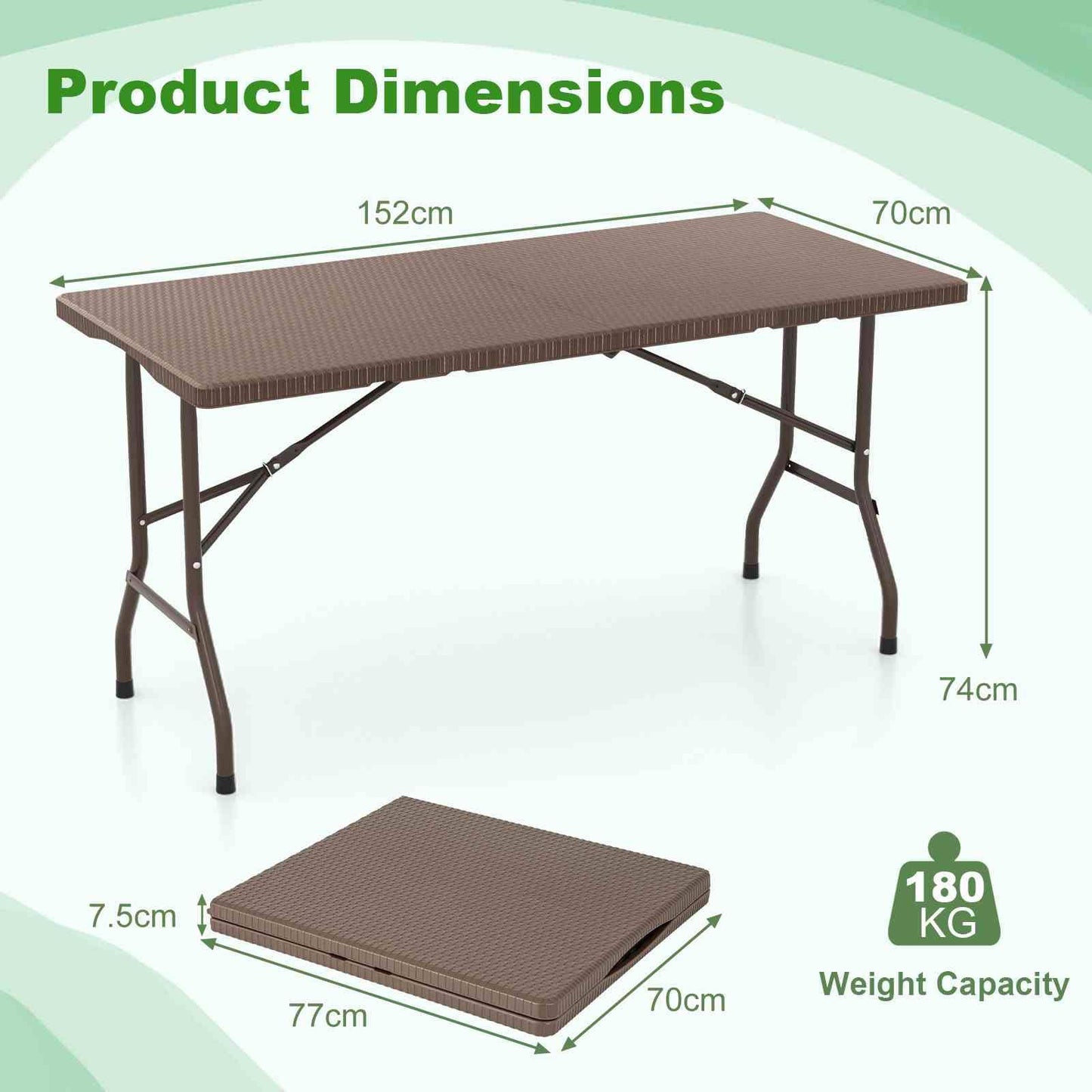 1.5m Folding Picnic Table w/Rattan Grain HDPE Tabletop