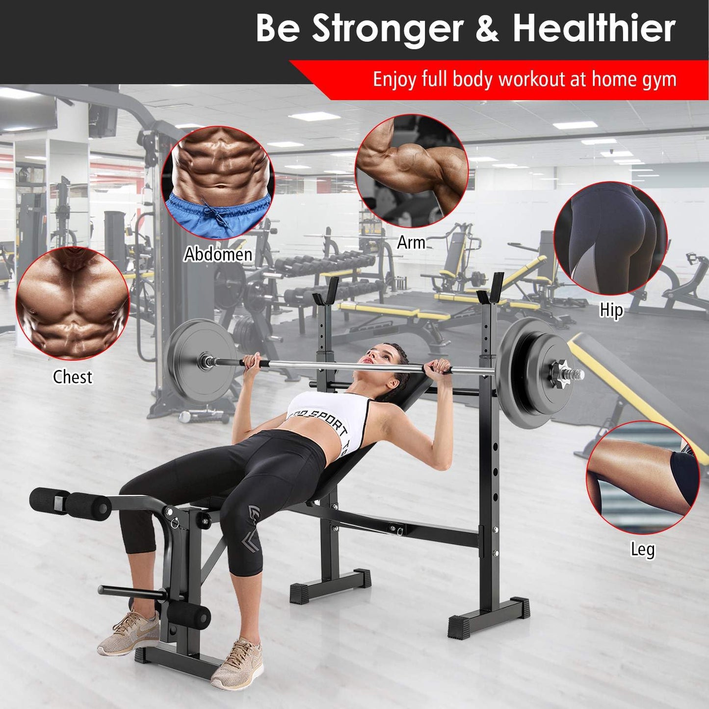 Adjustable Weight Bench & Barbell Rack Set Multipurpose Fitness Machine